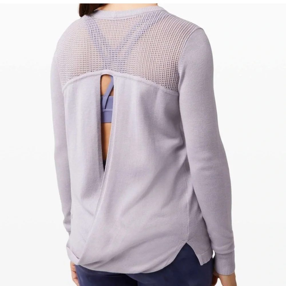 Lululemon Back to Balance Long Sleeve Cashlu Iced Iris Open Back Sweater